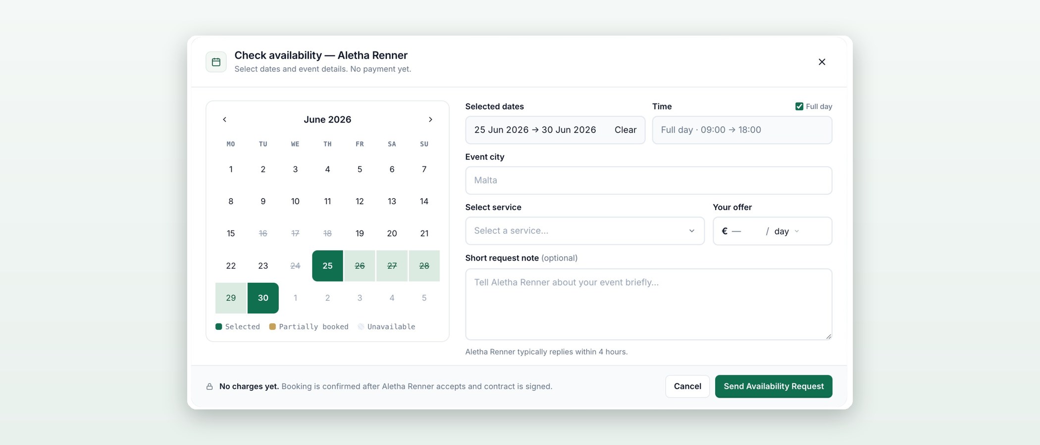 The Check availability screen in the LocalModels booking flow